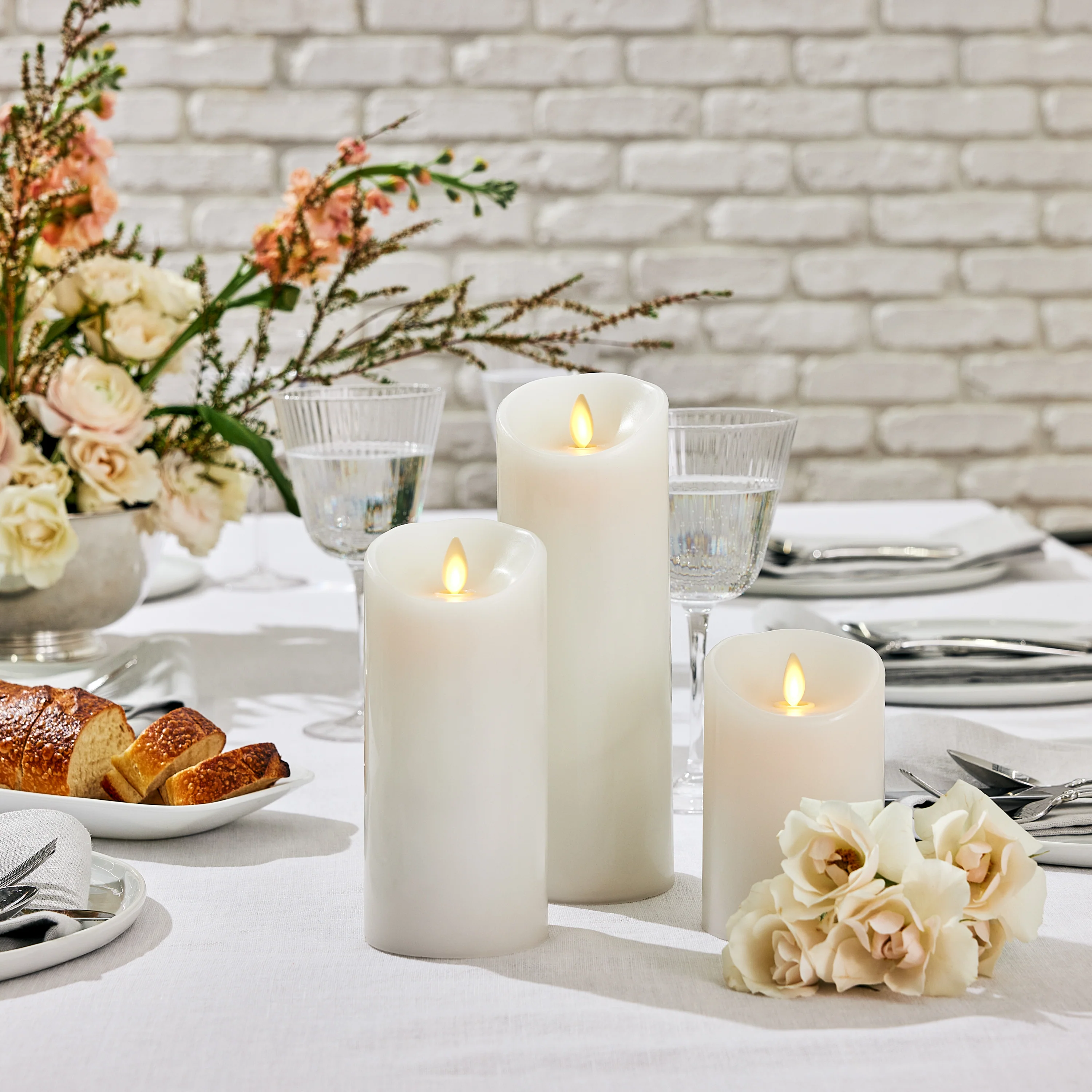 White Flameless Candle Pillar - Scallop Top - 3" Width - Image 2