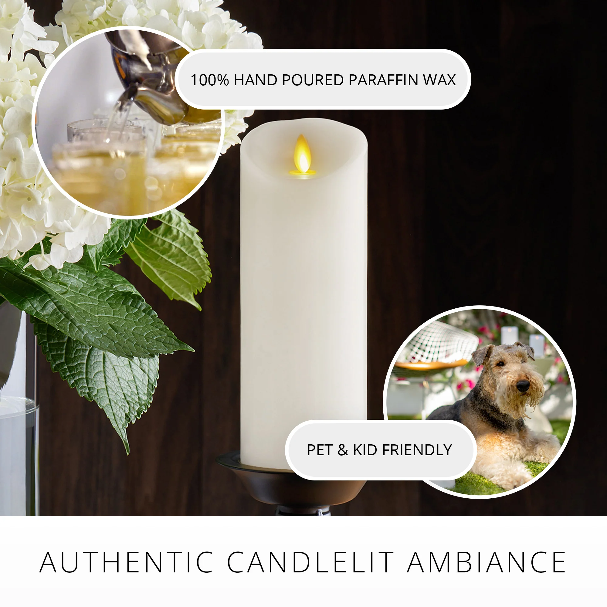White Flameless Candle Pillar - Scallop Top - 3" Width - Image 6