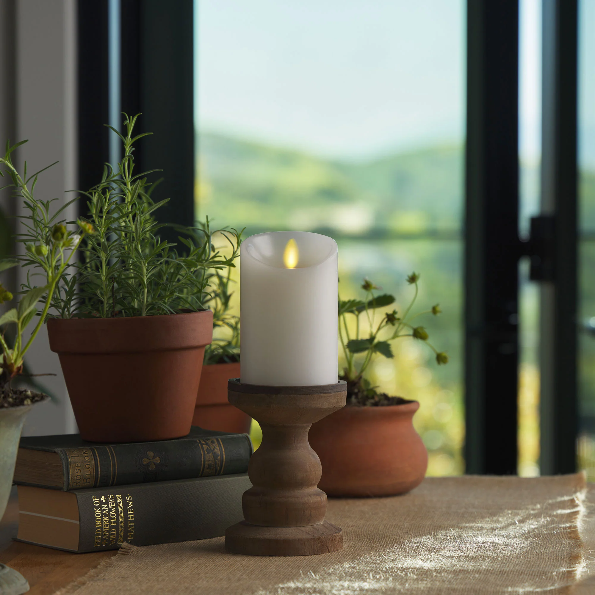 White Flameless Candle Pillar - Scallop Top - 3" Width - Image 7