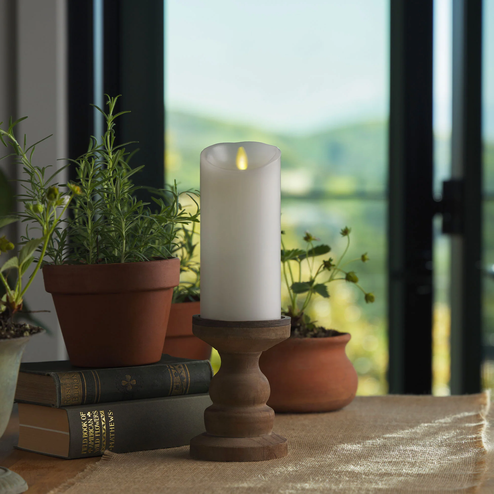 White Flameless Candle Pillar - Scallop Top - 3" Width - Image 9