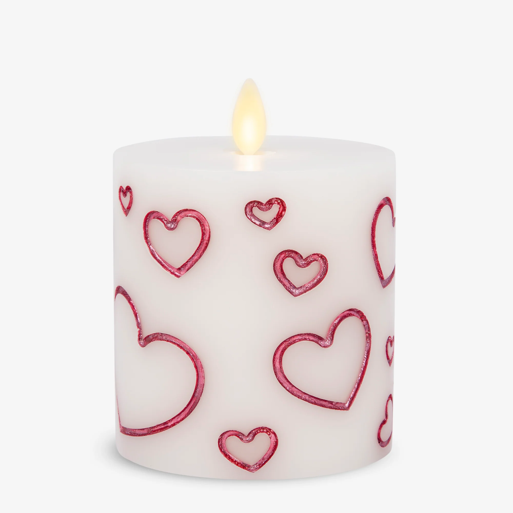 White Porcelain with Metallic Raspberry Hearts Flameless Candle Pillar - Image 10
