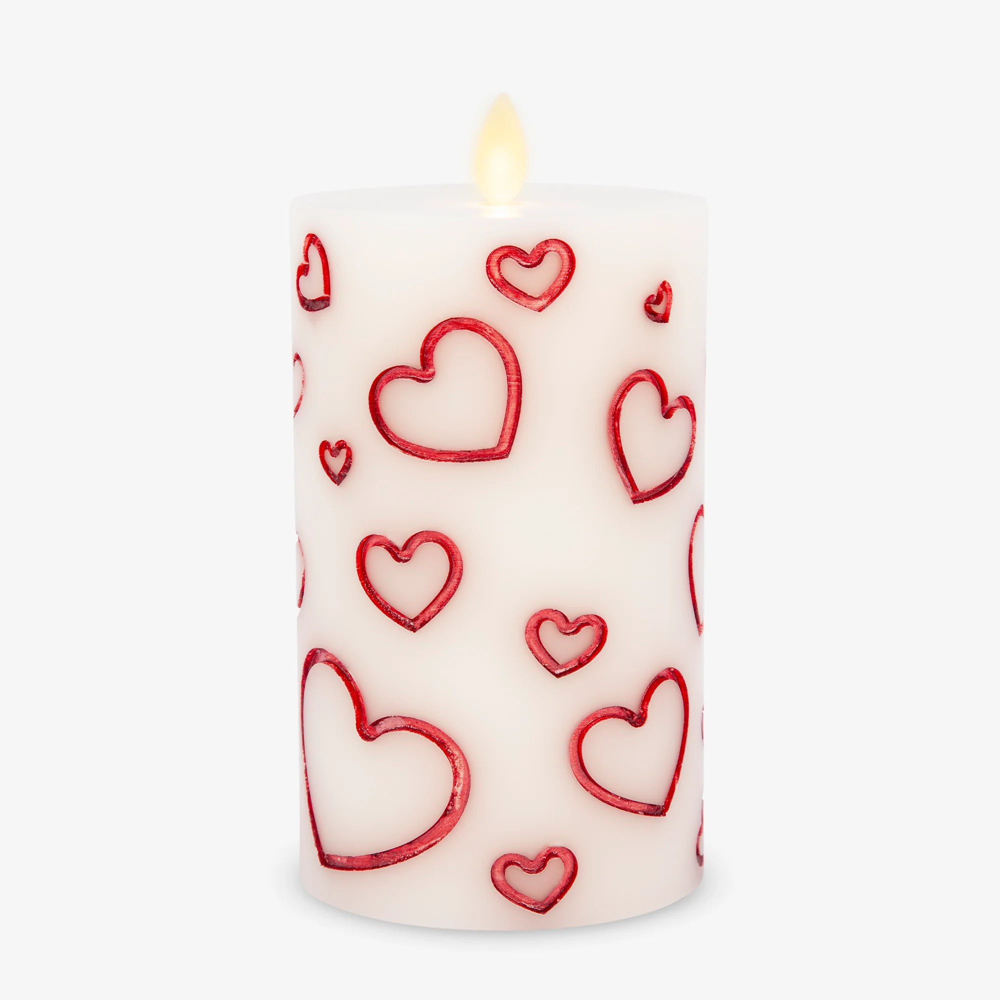 White Porcelain with Metallic Red Hearts Flameless Candle Pillar - Image 6