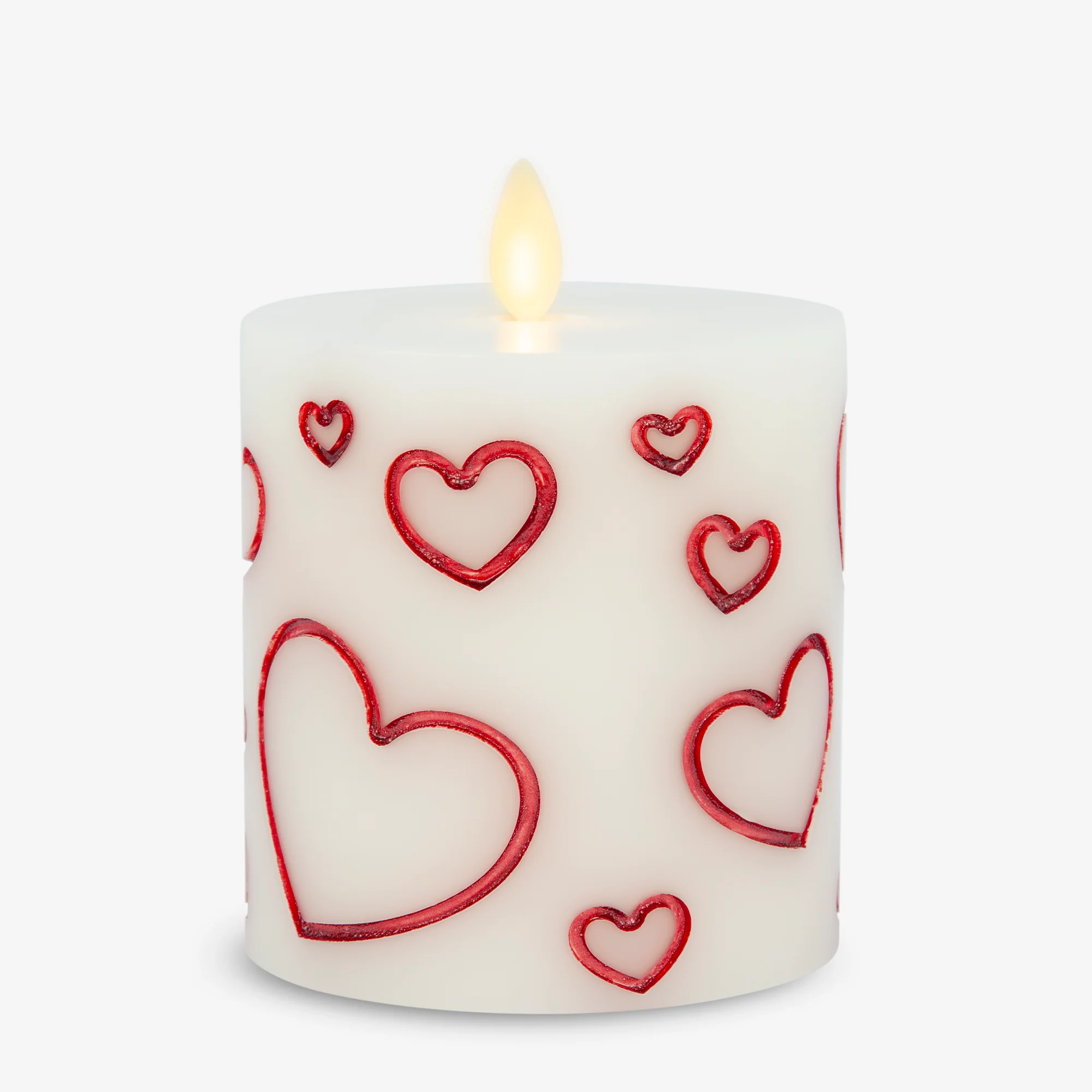 White Porcelain with Metallic Red Hearts Flameless Candle Pillar - Image 9